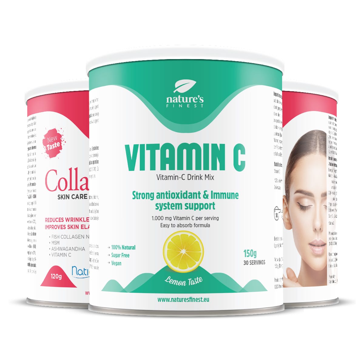 Collagen SkinCare 1+1 + Vitamin C | Marine Kollagen Supplement | Peptide Pulver | Reduziert Falten | Natürlich | Collagen Drink für die Haut.